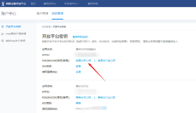 支付寶公匙 私匙 APPID 配置方法